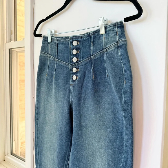 NWT Free People We The Free CRVY Nix Corset Jeans Slim Flare Slit Denim - Picture 5 of 14